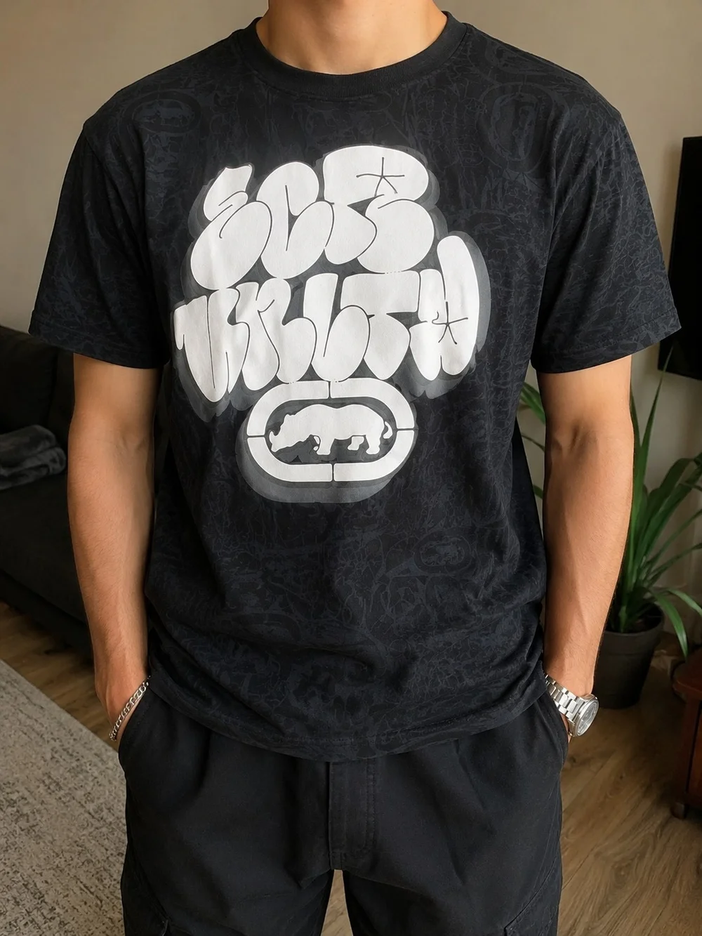 Ecko Unlimited Black Tee with White Graffiti Logo